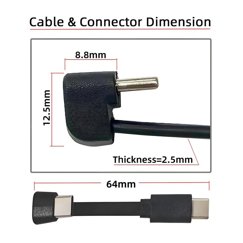 كابل تمديد USB-C مسطح فائق النحافة من نوع C ذكر إلى أنثى، كابل بيانات USB2.0 بقدرة 65 واط، شكل U معكوس بزاوية خلفية، شحن سريع لأجهزة الكمبيوتر المحمول والتابلت والهاتف - Image 3