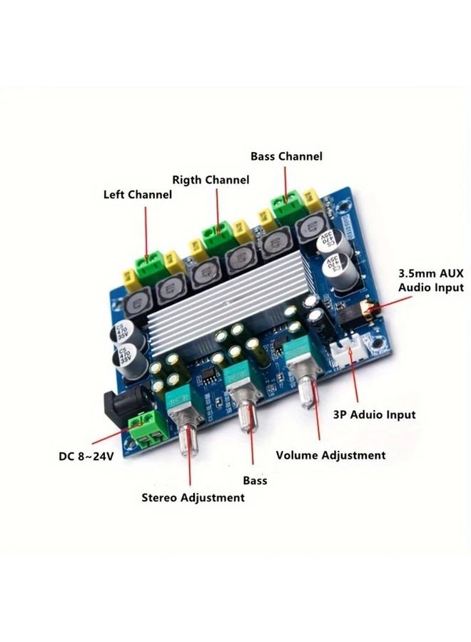1pc High Power 2 1 Channel Digital Amplifier Board TPA3116D2 2x50W 100W Wide Voltage 8 24V - Image 4