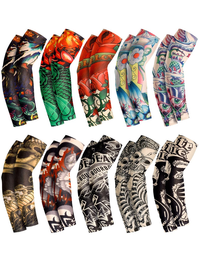 Boao 20 Pcs Men's Cooling Arm Sleeves Long Fingerless Arm Cover Anti Slip UV Protection Sports Temporary Tattoo Sleeves(Delicate Style,Medium) - Image 1
