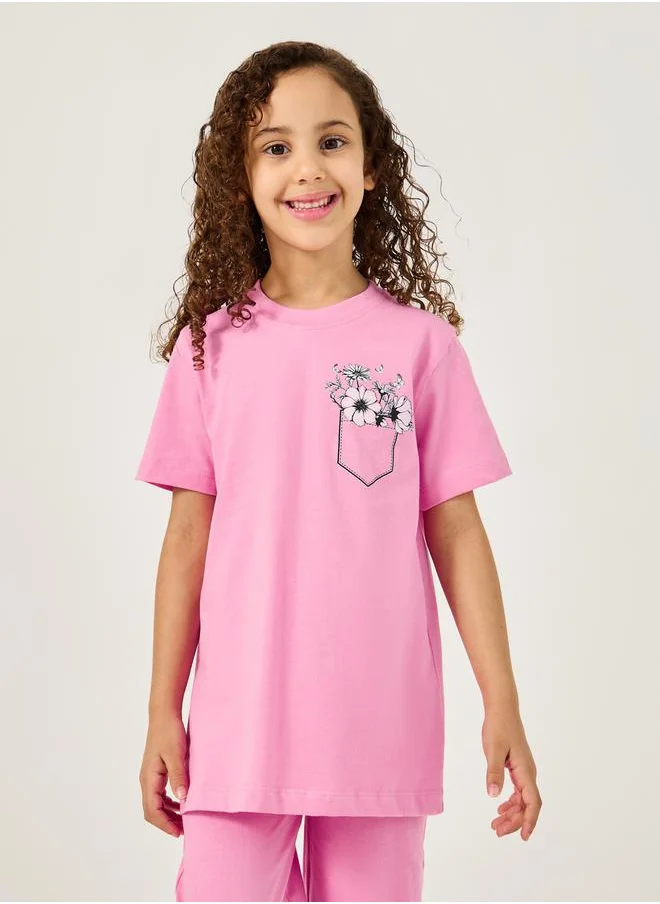 ستايلي Floral Print Round Neck T-Shirt and Pyjama Set
