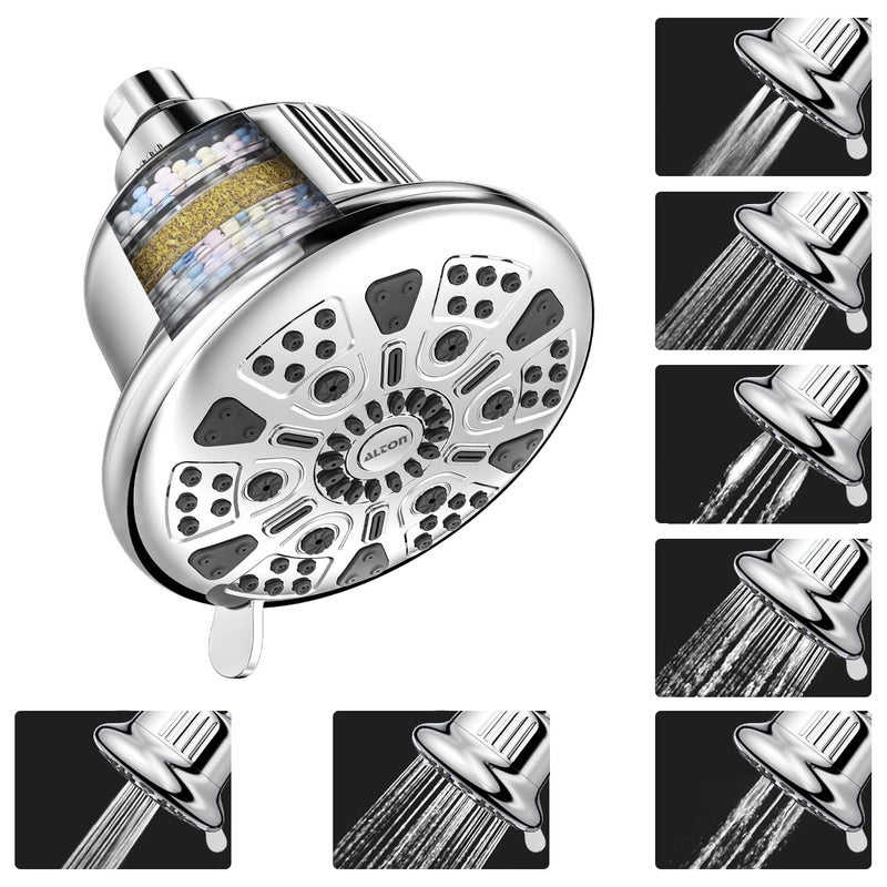 Alton ALTON FLT40500 5Inch 7Function 15Stage Shower Filter for Hard Water Bathroom Water Softener Silver Shower Head Filter - Image 1
