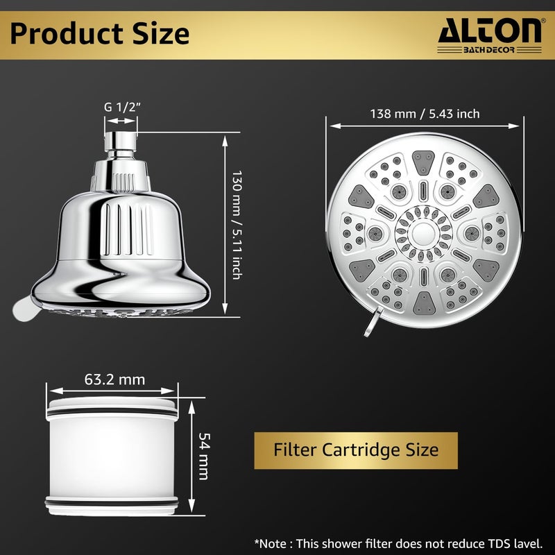 Alton ALTON FLT40500 5Inch 7Function 15Stage Shower Filter for Hard Water Bathroom Water Softener Silver Shower Head Filter - Image 4