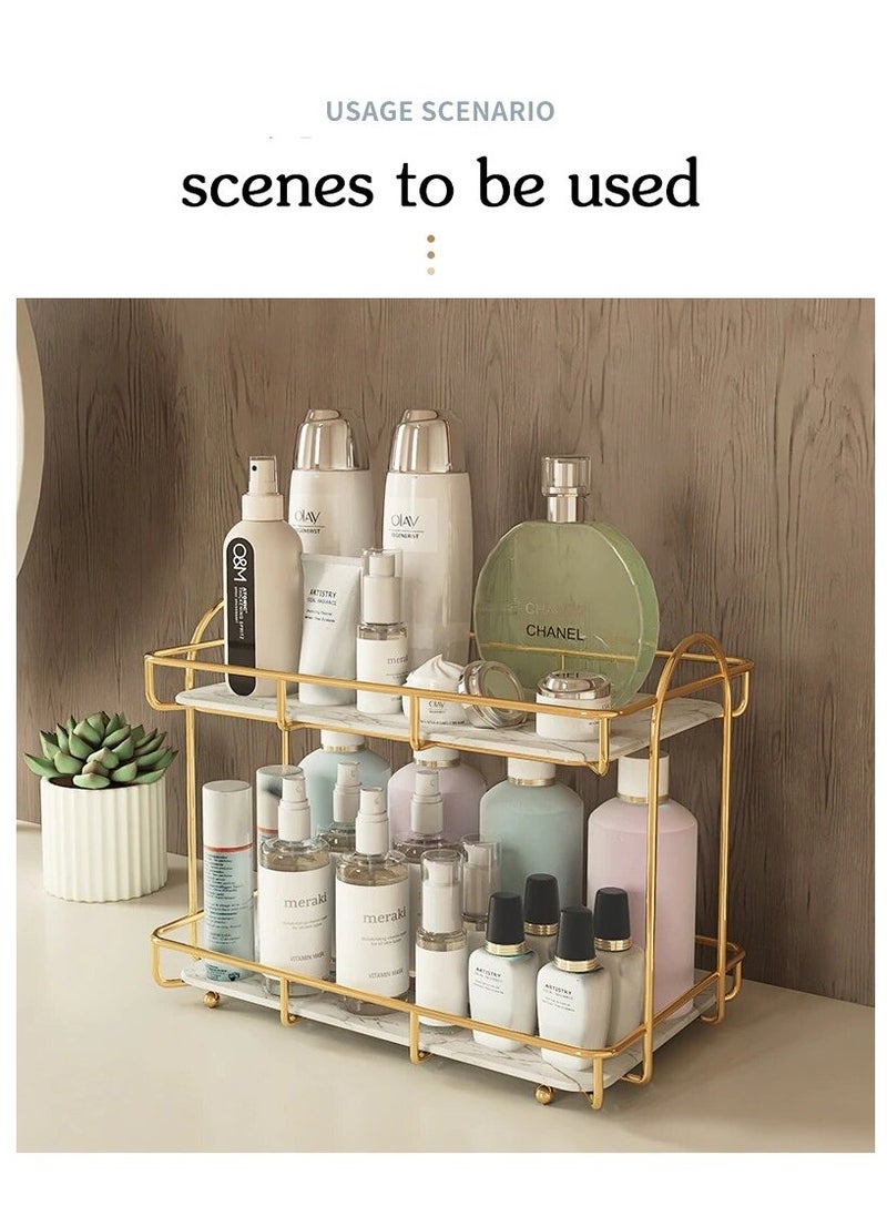 ALMUFARREJ Marble Bathroom Organizer With 2 Golden Shelves  - Image 5