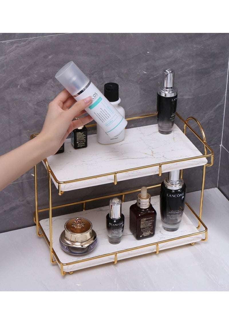ALMUFARREJ Marble Bathroom Organizer With 2 Golden Shelves  - Image 4