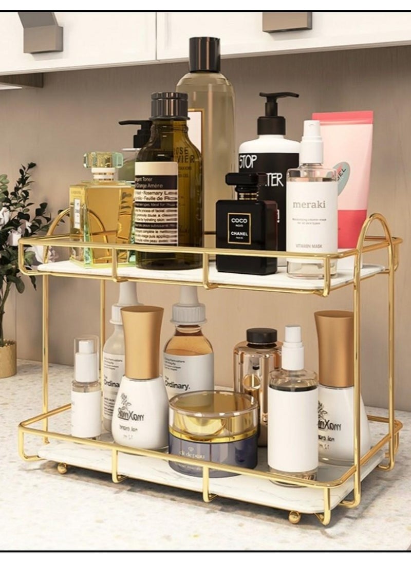 ALMUFARREJ Marble Bathroom Organizer With 2 Golden Shelves  - Image 3