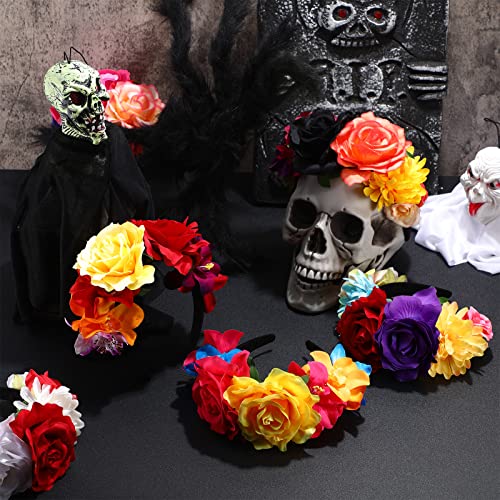Yunsailing 6 Pcs Mexican Rose Flower Crown Headband Mardi Gras Headpiece Cosplay Headgear for party(Stylish) - Image 3