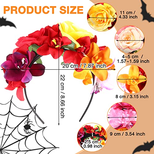 Yunsailing 6 Pcs Mexican Rose Flower Crown Headband Mardi Gras Headpiece Cosplay Headgear for party(Stylish) - Image 2