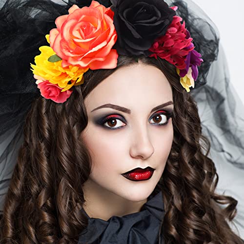 Yunsailing 6 Pcs Mexican Rose Flower Crown Headband Mardi Gras Headpiece Cosplay Headgear for party(Stylish) - Image 4
