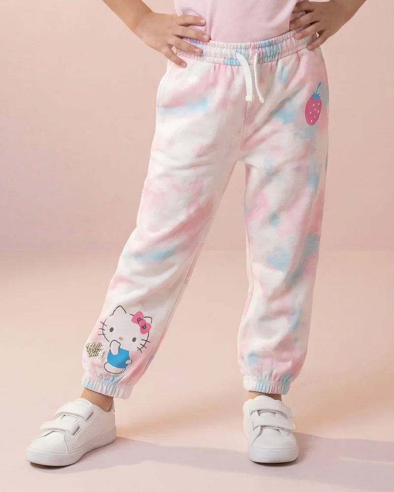 Redtag Girls Assorted Hello Kitty Tie-Dye Allover Print Track Pants