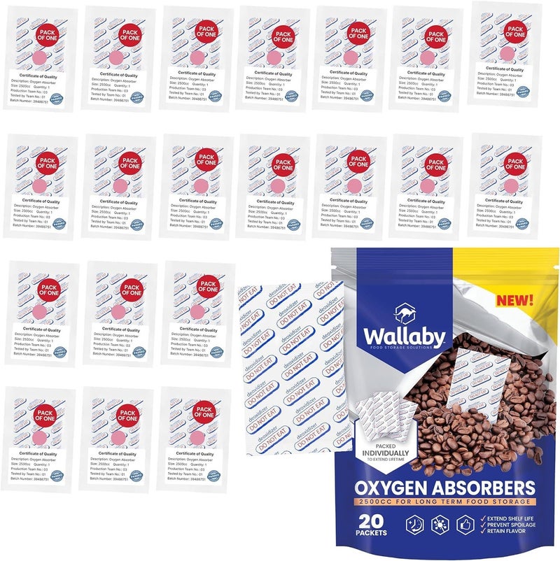 Wallaby 2500cc Oxygen Absorbers  20 Count Individually Sealed  for Long Term Food Storage  Survival Mylar Bags Canning Harvest Right Freeze Dryer