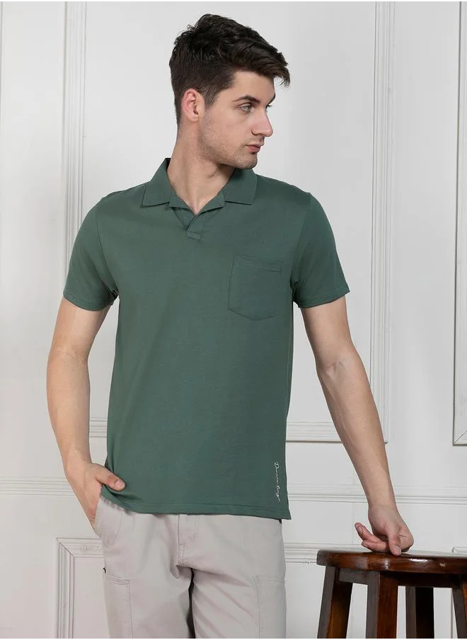 دينيس لينغو Regular Fit Solid Polo with Patch Pocket