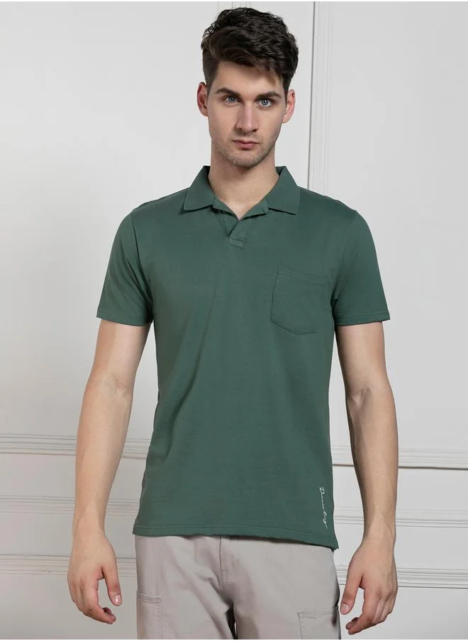 دينيس لينغو Regular Fit Solid Polo with Patch Pocket