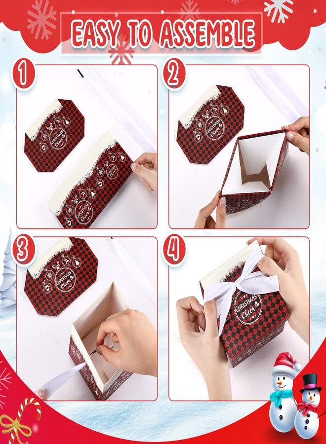 Cholemy 36 Pcs Christmas Gift Boxes with Lids Small Squared Boxes with Ribbon Bow 4x4x4 Inch for Christmas Party Favor Present Packaging Xmas Holiday Gift Wrap, 12 Designs(Plaid Style - Image 3