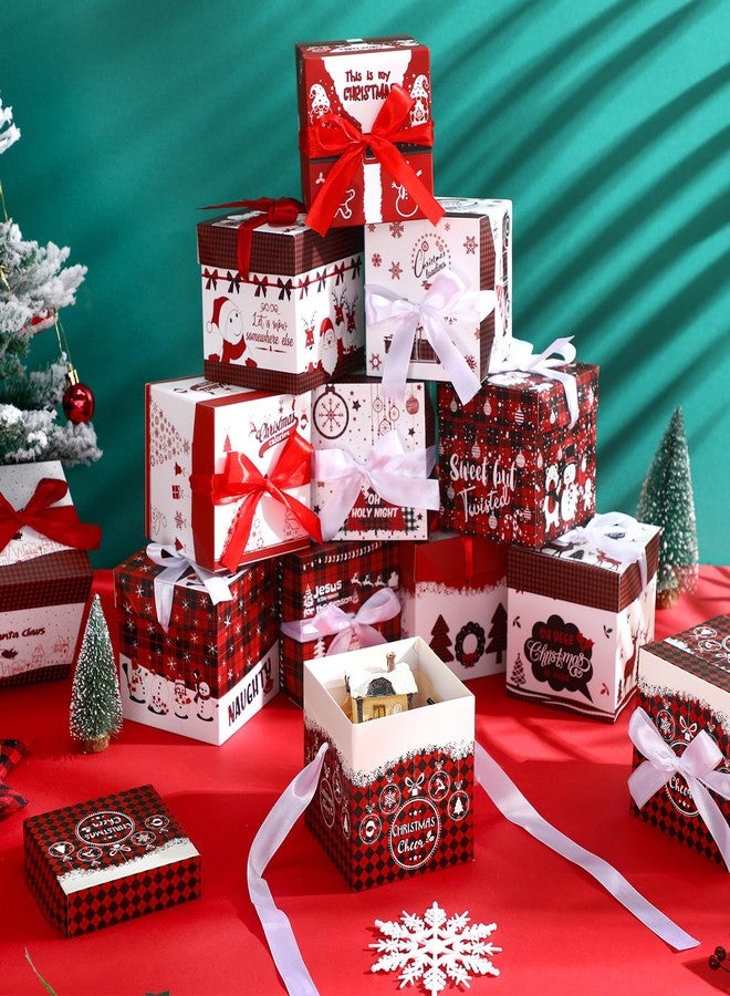 Cholemy 36 Pcs Christmas Gift Boxes with Lids Small Squared Boxes with Ribbon Bow 4x4x4 Inch for Christmas Party Favor Present Packaging Xmas Holiday Gift Wrap, 12 Designs(Plaid Style - Image 5