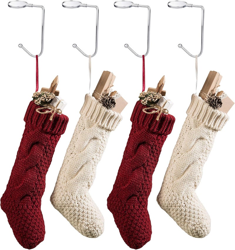 Komotu 4 Pieces Christmas Stocking Holders Mantel Hooks Hanger Christmas Safety Hang Grip Stockings Clip for Christmas Party Decoration, Silver - Image 3