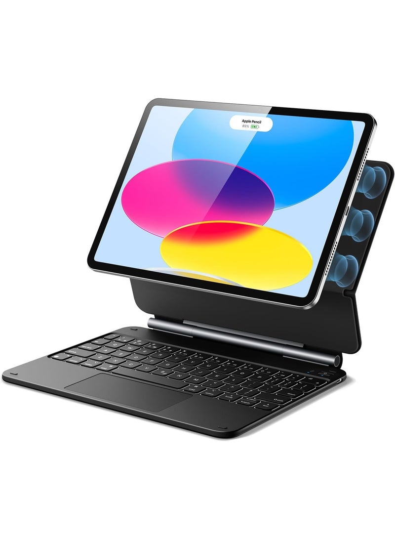 زيترا لوحة المفاتيح اللاسلكية السحرية لـ iPad 10 و 11 2022 و 2025 10.9 (الجيل العاشر و الحادي عشر) ، لوحة المفاتيح السحرية لـ iPad 10.9 بوصة ، مساند ذراع عائم ، لوحة لمس متعددة ، أسود - Image 1
