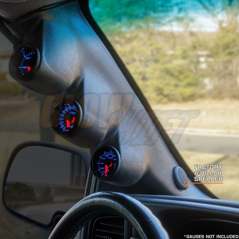 GLOWSHIFT Graphite Triple Pillar Gauge Pod Compatible with Chevrolet Chevy Silverado Duramax 2000-2006 - A-Pillar Speaker Cutout - Factory Color Matched - Mounts (3) 2-1/16" (52mm) Gauges - Image 2