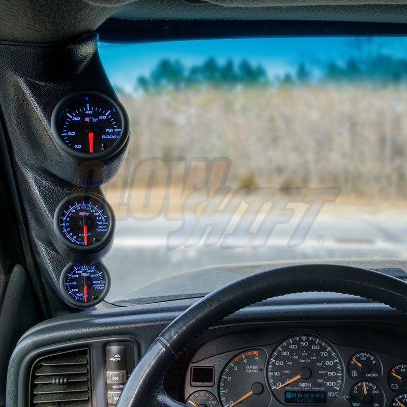 GLOWSHIFT Graphite Triple Pillar Gauge Pod Compatible with Chevrolet Chevy Silverado Duramax 2000-2006 - A-Pillar Speaker Cutout - Factory Color Matched - Mounts (3) 2-1/16" (52mm) Gauges - Image 3