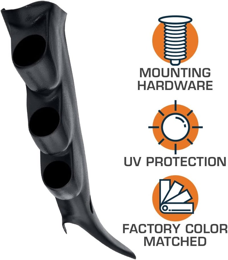 GLOWSHIFT Graphite Triple Pillar Gauge Pod Compatible with Chevrolet Chevy Silverado Duramax 2000-2006 - A-Pillar Speaker Cutout - Factory Color Matched - Mounts (3) 2-1/16" (52mm) Gauges - Image 4