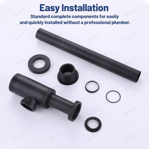 InArt® Heavy Duty Brass Bottle Trap for Wash Basin & Kitchen Sink | Matt Black Finish with 12 Inch Pipe & Wall Flange | Anti-Clog, Rust-Proof, Reusable, Easy Installation (Black Matt) - Image 5