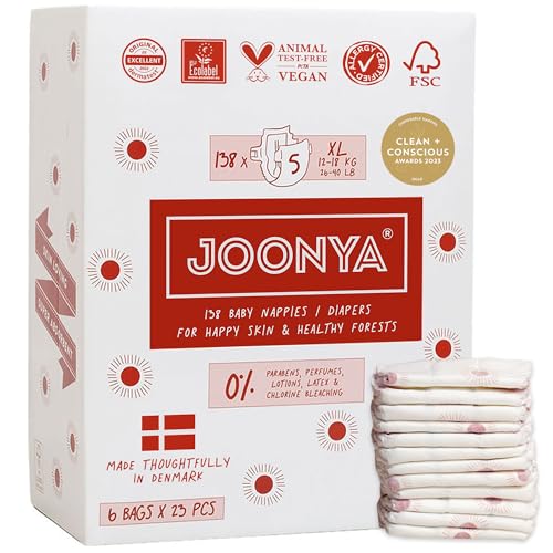 Joonya Baby Diapers Size 5 XL 2640 lb 6 Bags of 23 138 New Range NonToxic EcoFriendly Ultra Slim Overnight Use Made in Denmark