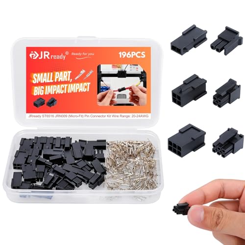 JRready Molex Micro-fit 3.0 Connector Kit 2 4 6 Circults MX3.0 Power Plug Receptacle 43020 Series 20-24AWG Wire Crimp Terminals 43031 Series Pins Sockets Connectors 3.0mm Pitch 196Pcs ST6516 - Image 1