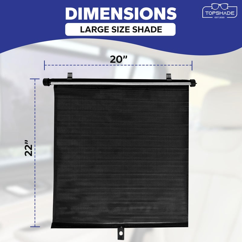 TopShade Car Window Roller Shade - Retractable Auto Side Window Sun Shade for Cars, Trucks, SUVs - UV Protection & Heat Blocker - Baby & Pet Safe - Easy Install (2 Pack, Large, Black) - Image 2