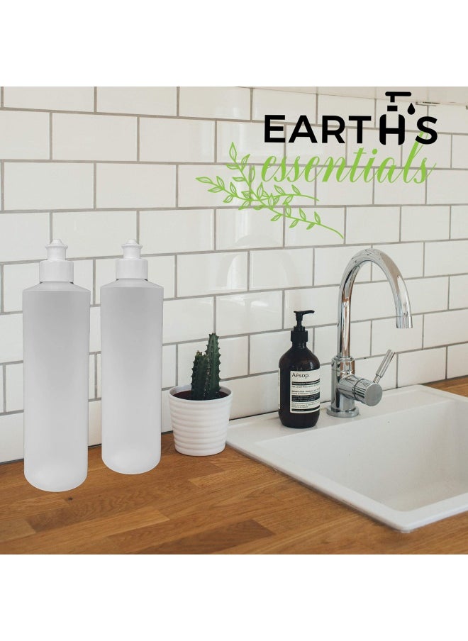 Earth's Essentials 2 Pack Refillable 16 Ounce Hdpe Squeeze Bottles With Push Pull Button Top Dispenser Caps-Great For Lotions Shampoos Conditioners And Massage Oils From Earth S Essentials White Cap  - Image 5