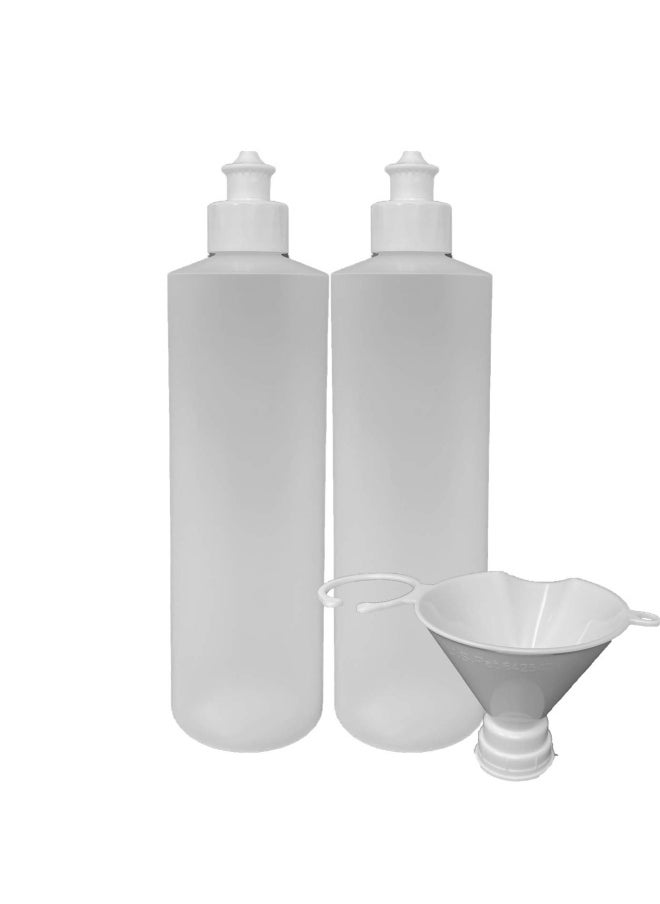 Earth's Essentials 2 Pack Refillable 16 Ounce Hdpe Squeeze Bottles With Push Pull Button Top Dispenser Caps-Great For Lotions Shampoos Conditioners And Massage Oils From Earth S Essentials White Cap  - Image 1
