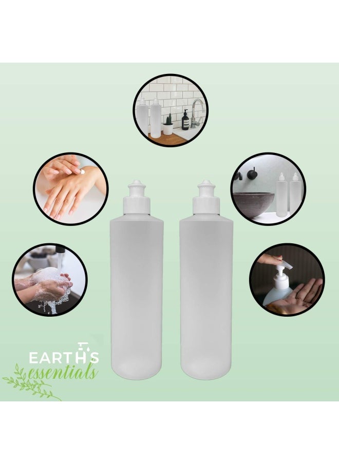 Earth's Essentials 2 Pack Refillable 16 Ounce Hdpe Squeeze Bottles With Push Pull Button Top Dispenser Caps-Great For Lotions Shampoos Conditioners And Massage Oils From Earth S Essentials White Cap  - Image 2