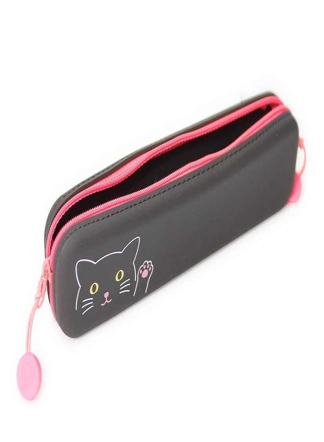 LIHIT LAB PuniLabo Slim Zipper Pen Pouch, 7.9" × 1.9", Black Cat (A7717-3) - Image 2