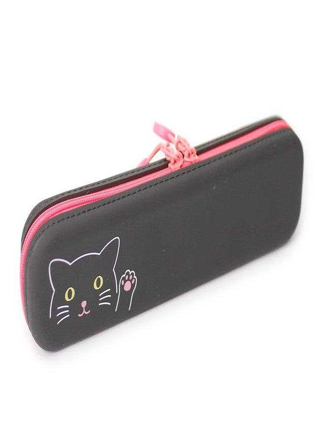 LIHIT LAB PuniLabo Slim Zipper Pen Pouch, 7.9" × 1.9", Black Cat (A7717-3) - Image 1