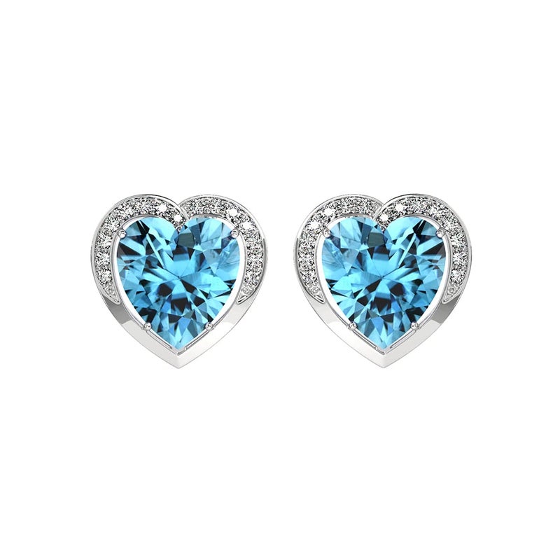 CLARA 925 Sterling Silver Sky Blue Heart Pendant Earring Chain Jewellery Set | Rhodium Plated, Swiss Zirconia | Gift for Women & Girls - Image 1