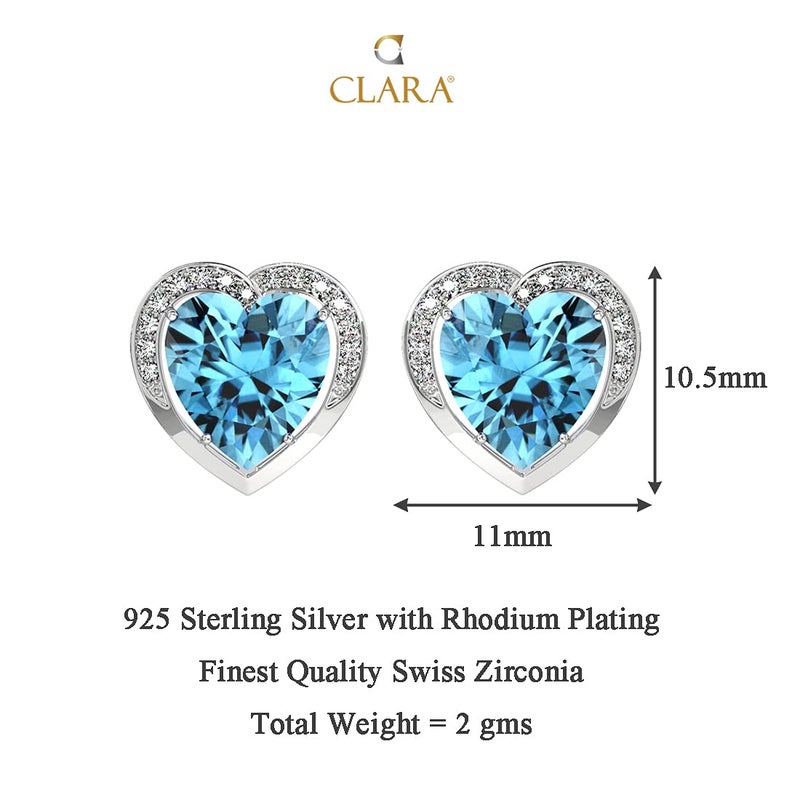 CLARA 925 Sterling Silver Sky Blue Heart Pendant Earring Chain Jewellery Set | Rhodium Plated, Swiss Zirconia | Gift for Women & Girls - Image 5