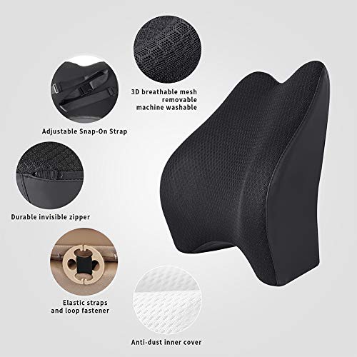 TISHIJIE Memory Foam Lumbar Support Pillow for Car - Back Support for Car Seat (Black) - Image 2