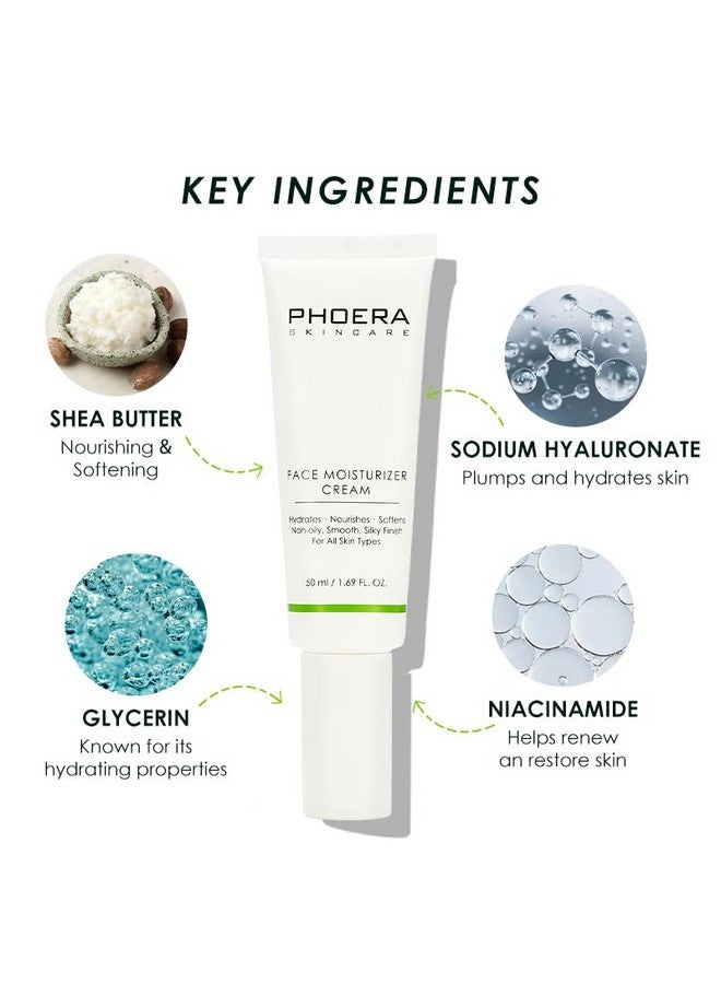Phoera Face Moisturizer Cream Hydrates Nourishes Softens Skin Silky Finish For All Skin Types Use In The Monring Or At Night Shea Butter Hyaluronic Acid Easy To Absorb Nongreasy Finish - Image 2