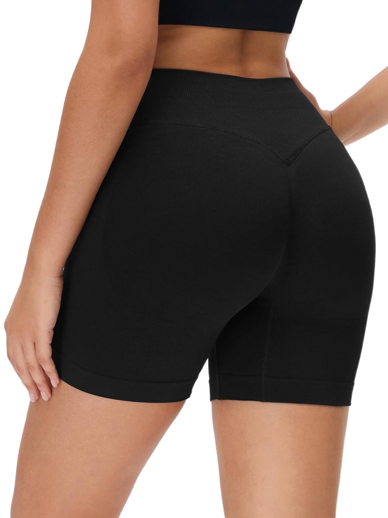 ULERSP Workout Gym Shorts Women 3Pack 5" Seamless Scrunch Butt Lifting Tummy Control Ruched Booty Yoga - Image 3