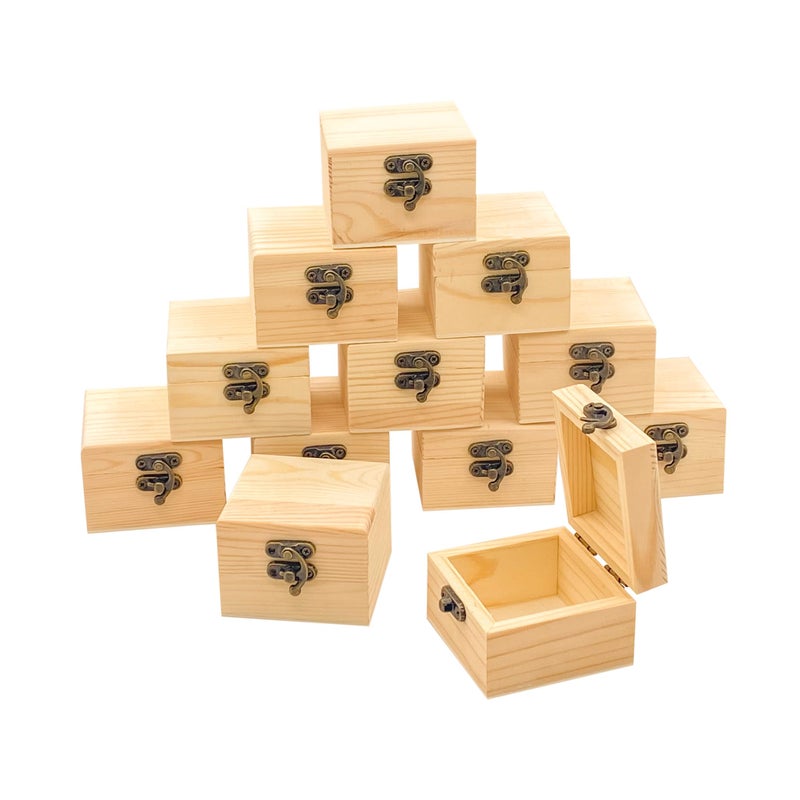 Cregugua 12 Pack Small Square Wooden Box Unfinished Wood Treasure Boxes with Lid for Homade DIY Crafts (2.7 x 2.7 x 1.9 in) - Image 4