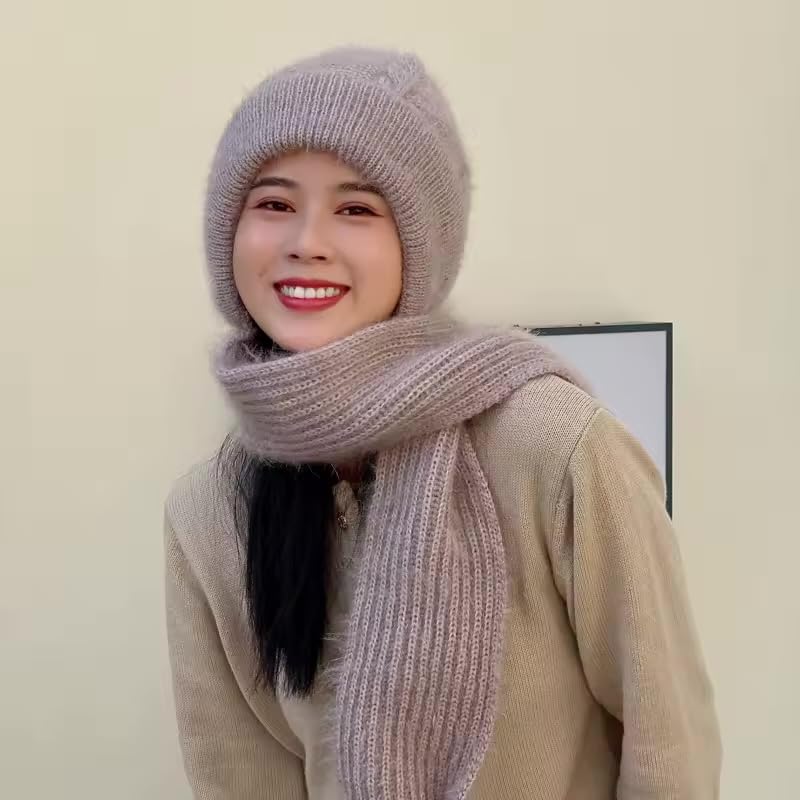 Richmen Winter Hooded Scarf Hat for Women Soft Knitted Beanie Hats Skull Pompom Cap for Ladies Winter 2 in 1 Scarfs Set for Girls Free Size - Image 4
