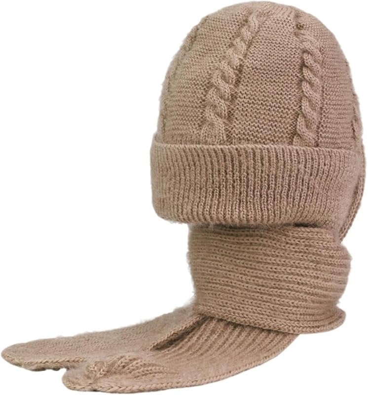 Richmen Winter Hooded Scarf Hat for Women Soft Knitted Beanie Hats Skull Pompom Cap for Ladies Winter 2 in 1 Scarfs Set for Girls Free Size - Image 5