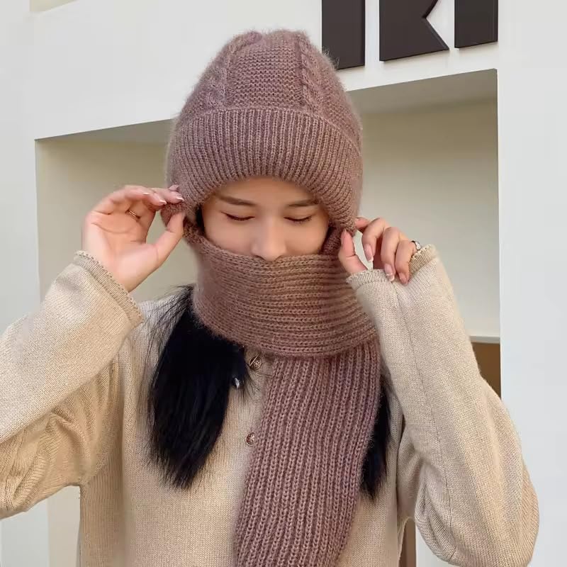 Richmen Winter Hooded Scarf Hat for Women Soft Knitted Beanie Hats Skull Pompom Cap for Ladies Winter 2 in 1 Scarfs Set for Girls Free Size - Image 3
