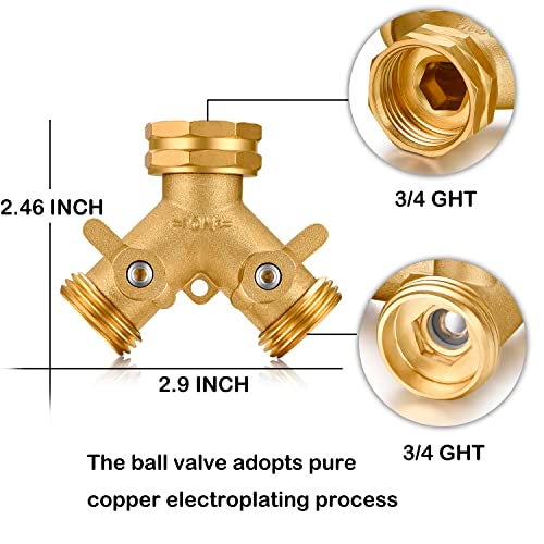 YELUN Garden Hose Splitter,2 Way Connector Heavy Duty Brass, Garden Faucet,Splitter for Outdoor Faucet, Hose y Splitter, Hose Bib Splitter, Adapter with Comfortable Grip Shut Off Valves 2Pcs - Image 2