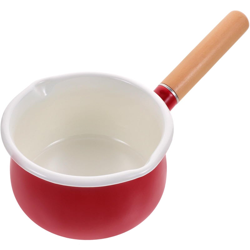 Red Enamel Mini Saucepan 15cm Double Spout Milk Heating Pot Kitchen Cooking - Image 2