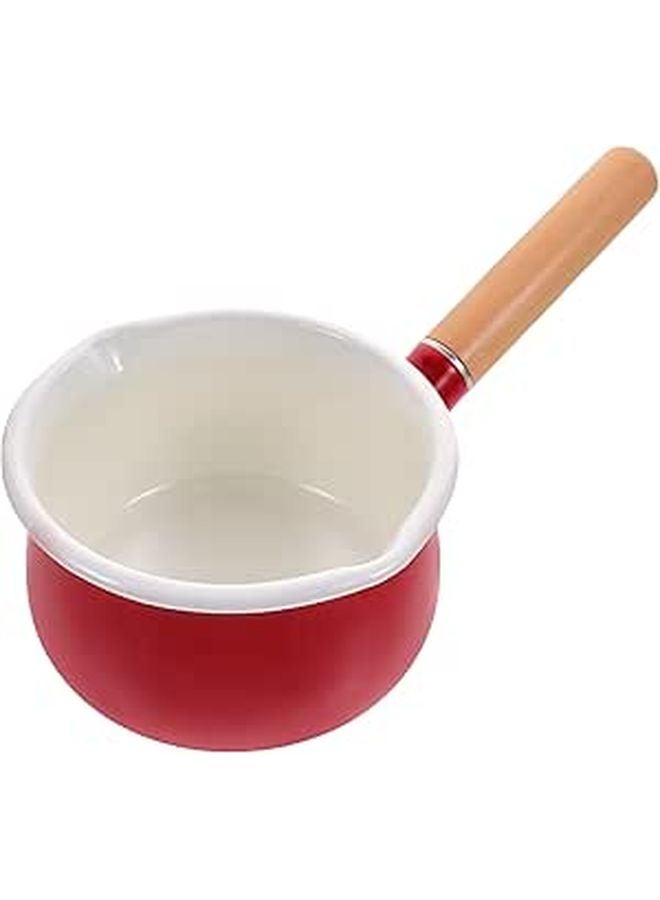 Red Enamel Mini Saucepan 15cm Double Spout Milk Heating Pot Kitchen Cooking - Image 1