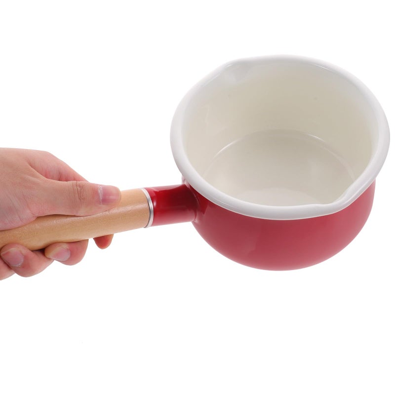 Red Enamel Mini Saucepan 15cm Double Spout Milk Heating Pot Kitchen Cooking - Image 5