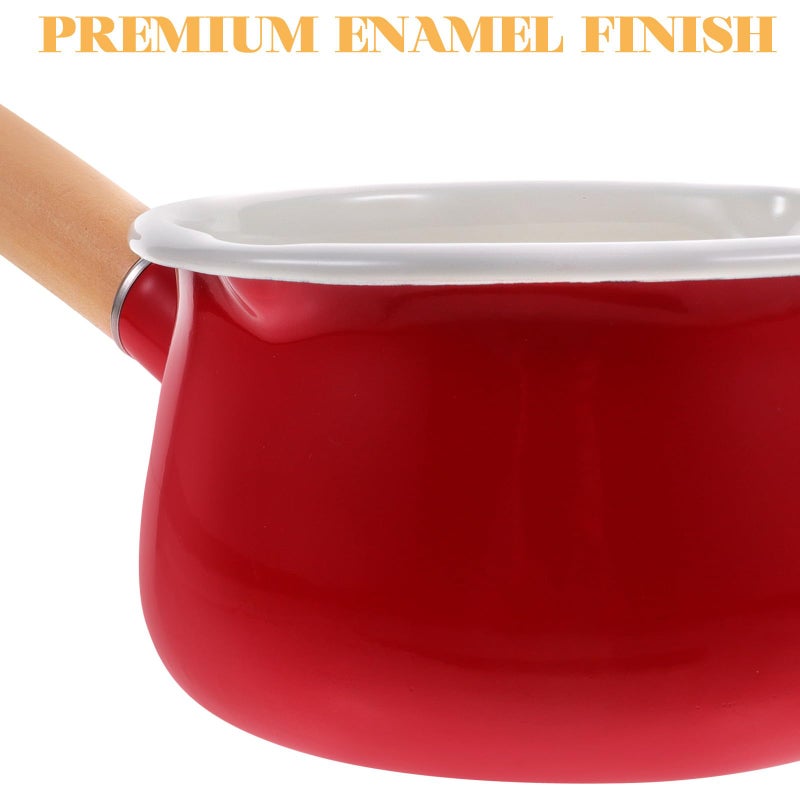 Red Enamel Mini Saucepan 15cm Double Spout Milk Heating Pot Kitchen Cooking - Image 4