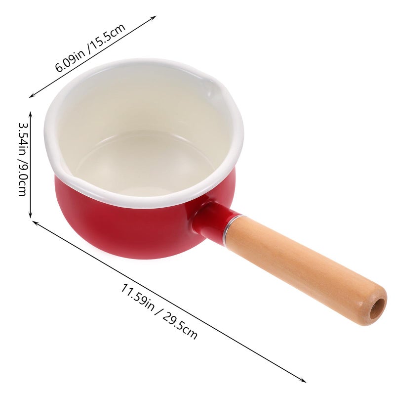 Red Enamel Mini Saucepan 15cm Double Spout Milk Heating Pot Kitchen Cooking - Image 3