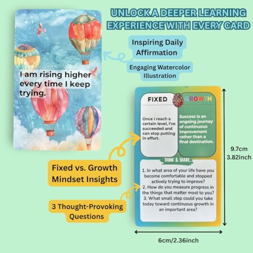 UHillMinerva Growth Mindset Affirmation Cards 52 Watercolor Illustrated with Fixed vs Growth Comparison Inspirational Cards for Teens Adults Parents Teachers Personal Development - Image 5