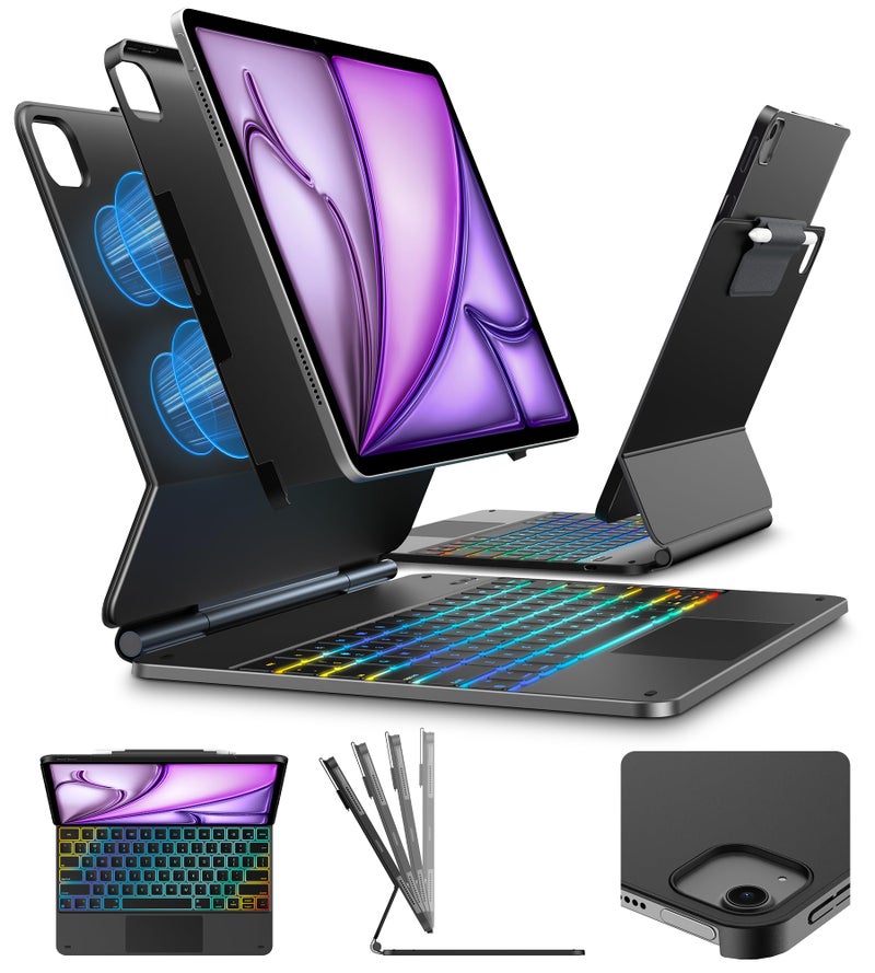 typecase Edge Keyboard Case for iPad Air 13M4M3M2 202620252024 iPad Pro 1293456th Gen UltraSlim Detachable Case Portrait Typing Modes 11Color Backlight Magnetic Stand Black - Image 2