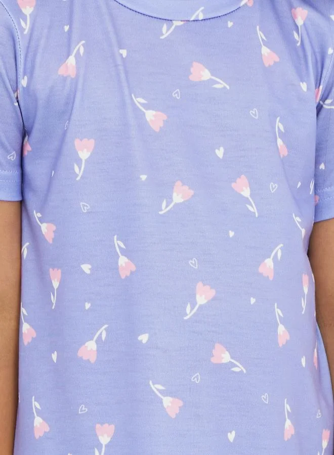 Styli Styli All-Over Print Short Sleeve Sleep Dress